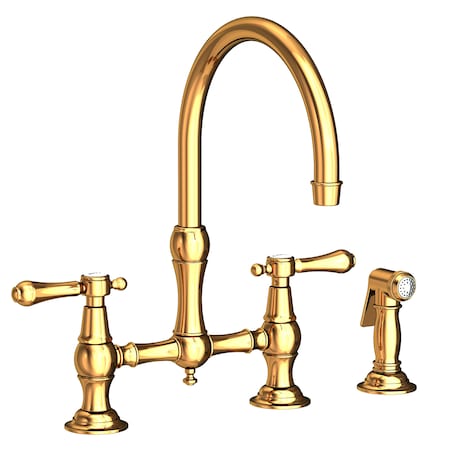 Newport Brass Kitchen Bridge Faucet With Side Spray in Polished Gold (Pvd) 9458-24